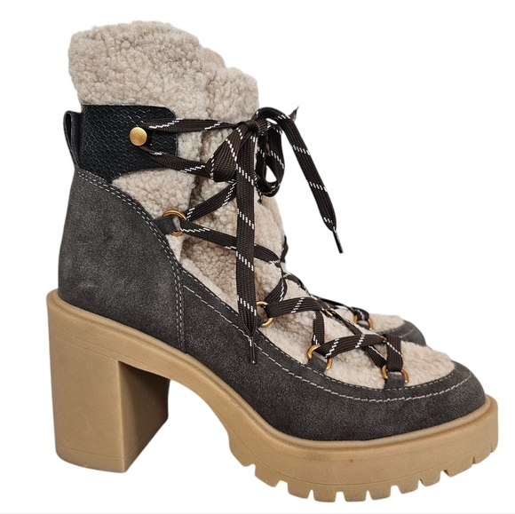 Dolce Vita Celtic Suede Chunky Sherling Lace Up Heeled Boots - Picture 1 of 7
